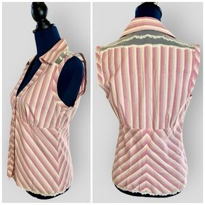 NEW! Parallel Pink & White Striped Sleeveless Button Down Blouse